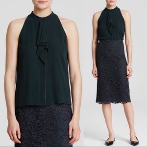 NWT Tory Burch Silk Green Ruffle Top Button Down